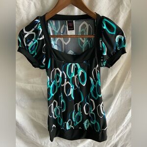 Women's Black and Blue Patterned Top